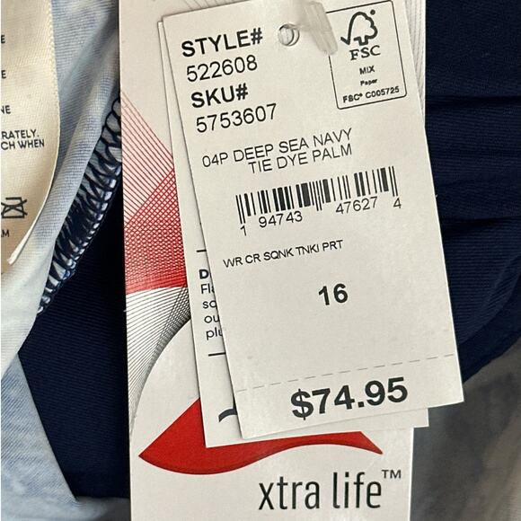 Lands’ End Tankini Square Neck Swimsuit Top Sz 16 Blue Palm UPF 50 Soft Cups - Picture 9 of 11